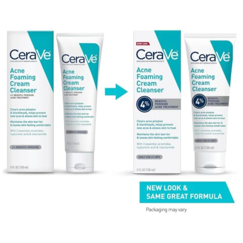 CeraVe Acne Foaming Cream Cleanser with 4% Benzoyl Peroxide, Hyaluronic Acid, and Niacinamide - Image 3