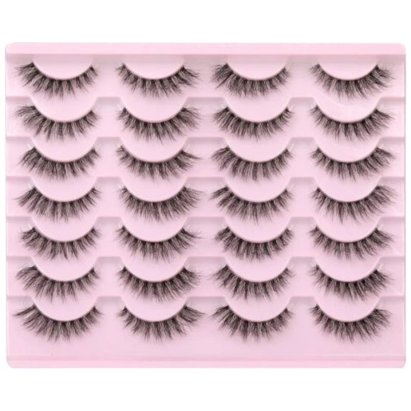 Newcally False Natural Look Mink Wispy Fluffy Eyelashes 5D Strip 14 Pairs