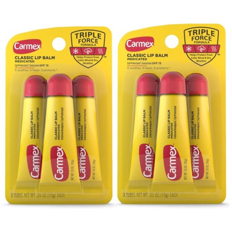 Carmex Medicated Lip Balm Tubes, Lip Moisturizer for Dry, Chapped Lips, 3 Count