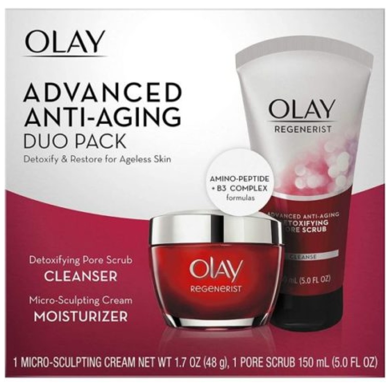 Olay Face Wash Regenerist Advanced Anti-Aging Pore Scrub Cleanser and Micro-Sculpting Face Moisturizer Cream