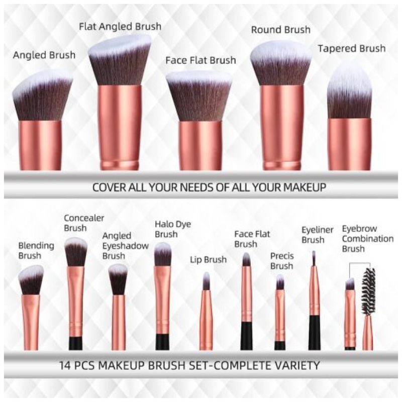 BS-MALL Premium Kabuki Synthetic Makeup 14 Pcs Brush Set - Image 2