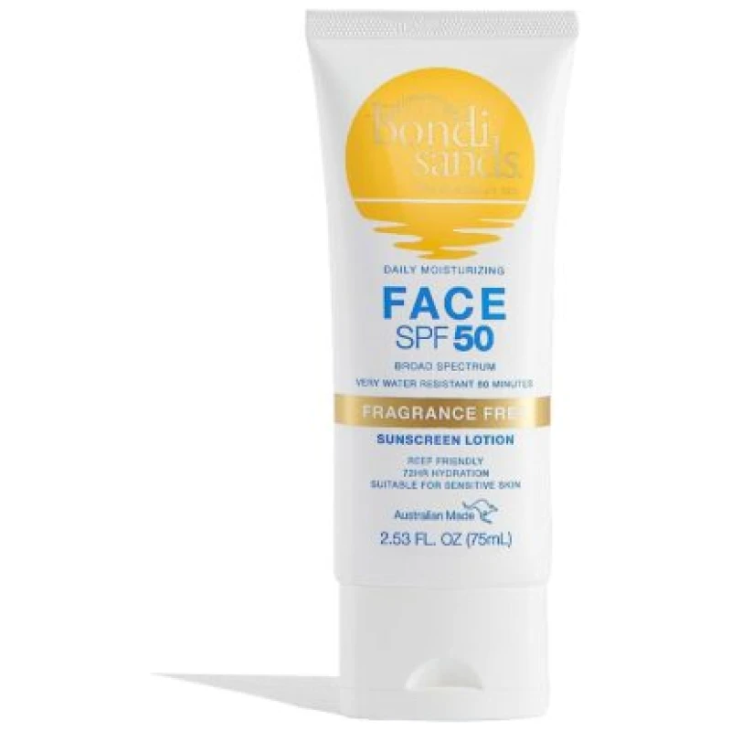 Bondi Sands Fragrance Free Daily Sunscreen Face Lotion SPF 50 | Hydrating UVA + UVB Protection, Non-Greasy, Gentle, Water Resistant