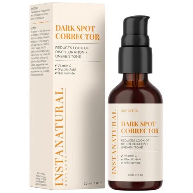 InstaNatural Dark Spot Corrector Face Serum, Brightens, Reduces Hyperpigmentation, Sun Spots and Acne Scarring, with Glycolic Acid and Niacinamide