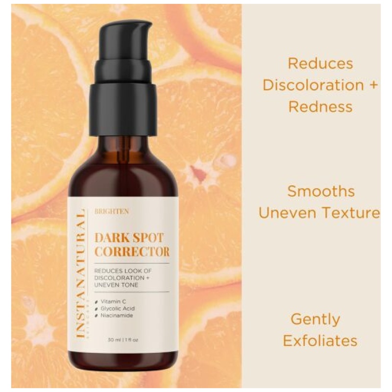 InstaNatural Dark Spot Corrector Face Serum, Brightens, Reduces Hyperpigmentation, Sun Spots and Acne Scarring, with Glycolic Acid and Niacinamide - Image 4