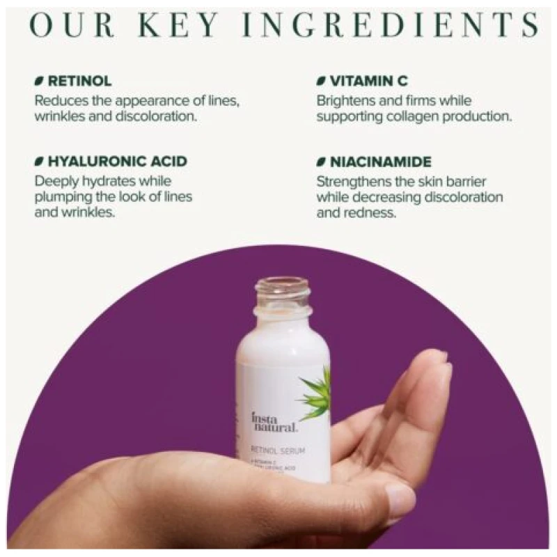 InstaNatural Retinol Serum for Face with Niacinamide, Vitamin C, and Hyaluronic Acid - Image 4