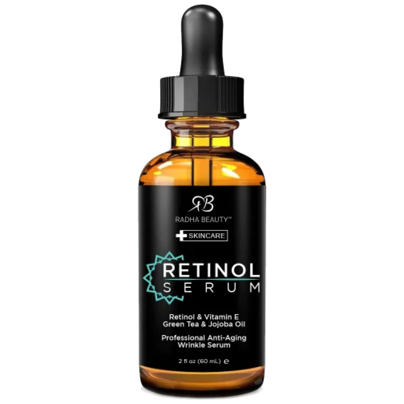 Radha Beauty Retinol Serum with Hyaluronic Acid, Vitamin E, Jojoba, and Green Tea, Facial Serum