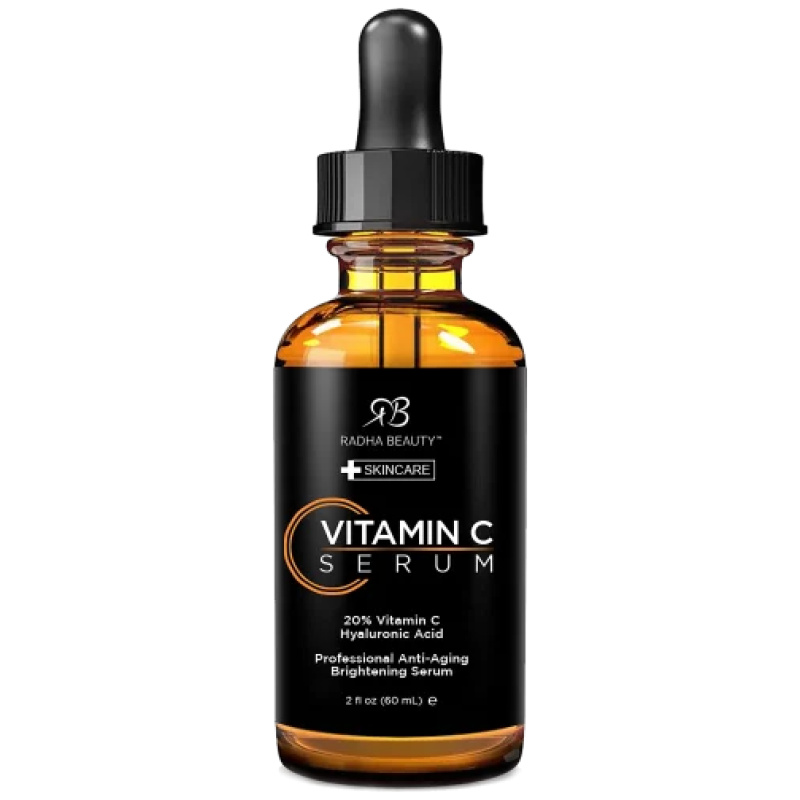 Radha Beauty Natural 20% Organic Vitamin C + Vitamin E + Hyaluronic Acid, Facial Serum