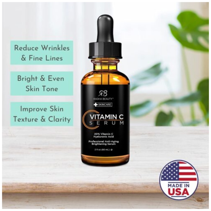 Radha Beauty Natural 20% Organic Vitamin C + Vitamin E + Hyaluronic Acid, Facial Serum - Image 2