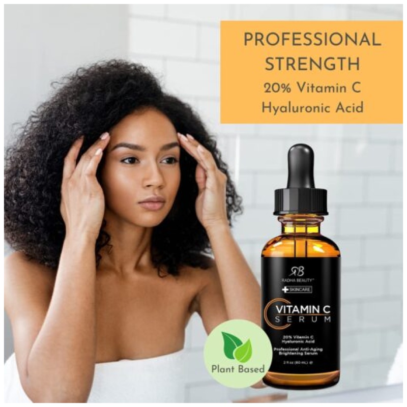 Radha Beauty Natural 20% Organic Vitamin C + Vitamin E + Hyaluronic Acid, Facial Serum - Image 3