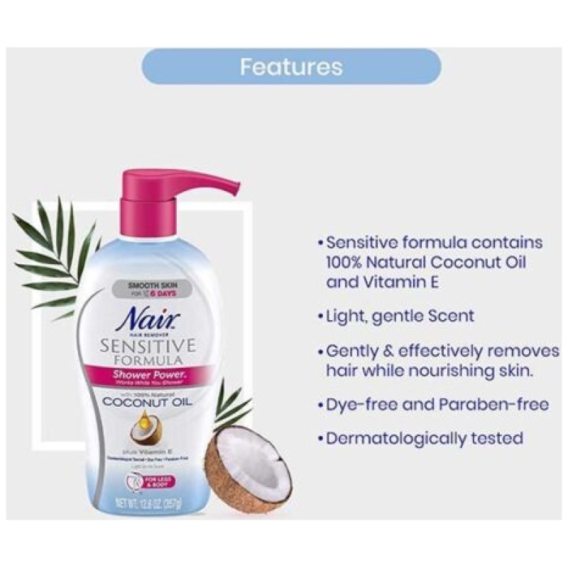 Nair Hair Remover Sensitive Formula Shower Power With Coconut Oil And Vitamin E Beautybar