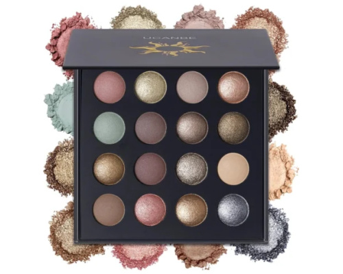 UCANBE Baked Eyeshadow Makeup Palette with Hidden Gems, 16 Colors Nude Black